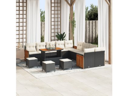 Sada zahradních pohovek s polštářem 14 pcs Černá a krémová