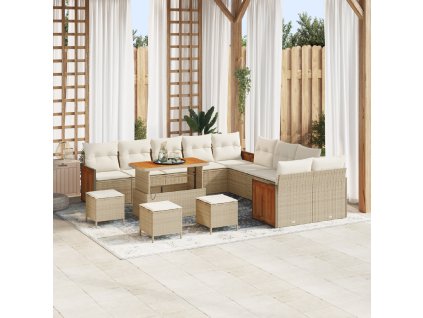 Sada zahradních pohovek s polštářem 14 pcs béžová a krémová