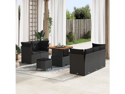 Sada zahradních pohovek s polštářem s úložištěm 8 pcs Černá