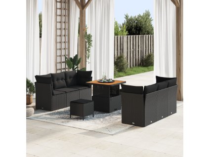 Sada zahradních pohovek s polštářem 9 pcs Černá polyratan