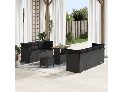 Sada zahradních pohovek s polštářem s úložištěm 10 pcs Černá