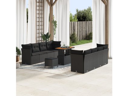 Sada zahradních pohovek s polštářem 11 pcs Černá polyratan