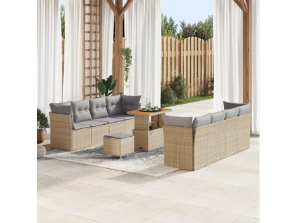 Sada zahradních pohovek s polštářem 11 pcs béžová a světle šedá