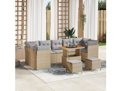 Sada zahradních pohovek s polštářem 10 pcs béžová a světle šedá