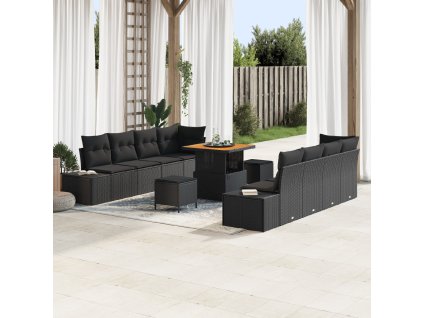 Sada zahradních pohovek s polštářem s úložištěm 11 pcs Černá