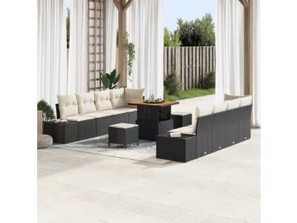 Sada zahradních pohovek s polštářem 11 pcs Černá Poly ratan