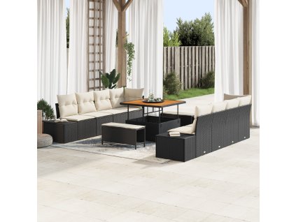 Sada zahradních pohovek s polštářem 11 pcs Černá a krémová