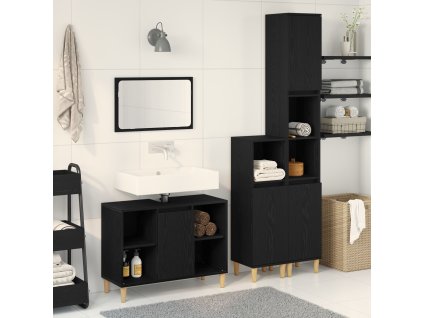 Sada koupelnového nábytku 3 pcs Černá Kompozitní dřevo
