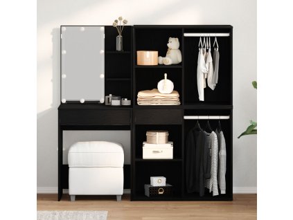 LED Toaletní stolek Set se zásuvkou Černý dub 140 x 40 x 140 cm