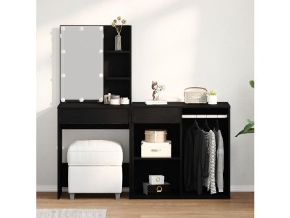 LED Toaletní stolek Set se zásuvkou Černý dub 140 x 40 x 140 cm