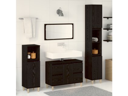 Sada koupelnového nábytku 3 pcs Černý dub Skládané dřevo a kov
