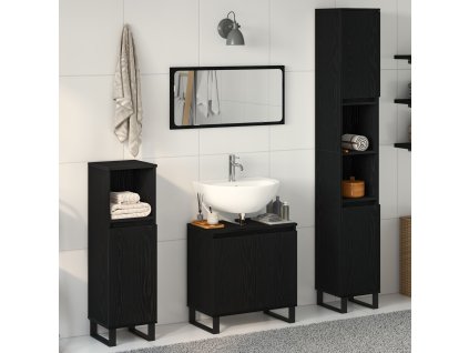 Sada koupelnového nábytku 3 pcs Černý dub Skládané dřevo a kov