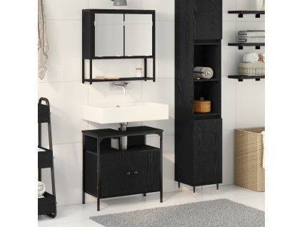 Sada koupelnového nábytku s policí 2 pcs Černá Kompozitní dřevo