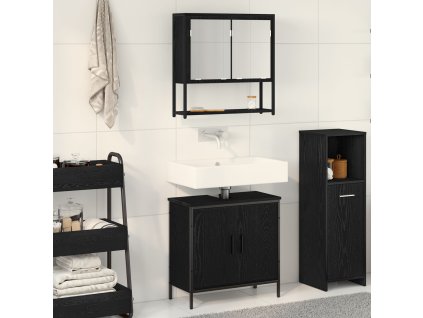 Sada koupelnového nábytku s policí 2 pcs Černá Kompozitní dřevo
