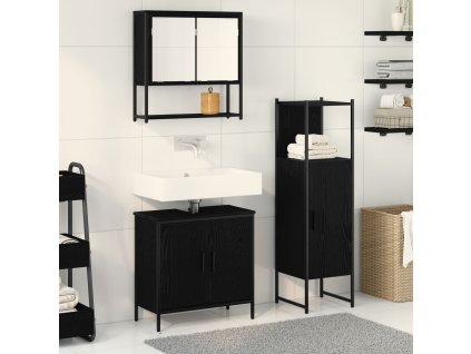 Sada koupelnového nábytku s policí 3 pcs Černá Kompozitní dřevo