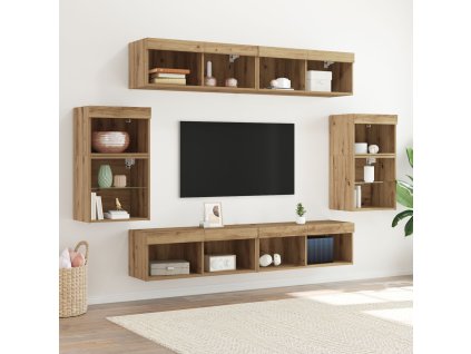 8 kusová TV stěna s LED a kompozitním dubem
