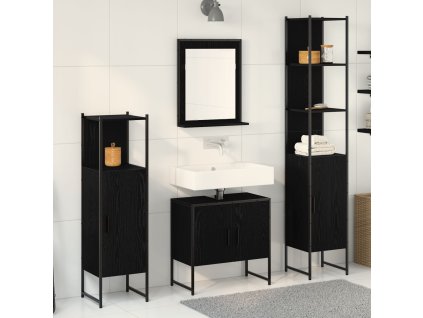 Sada koupelnového nábytku s policí 4 pcs Černá Kompozitní dřevo