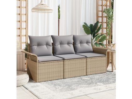 Set pohovek s polštářem 3 pcs Beige a šedá polyratan