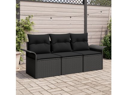 Set pohovek s polštářem 3 pcs Černá polyratan
