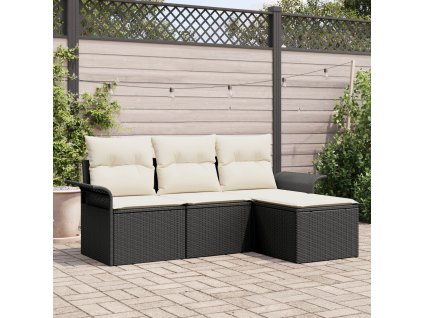 Set pohovek s polštářem 4 pcs Černá a krémová polyratan