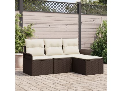 Set pohovek s polštářem 4 pcs Hnědá a krémová polyratan