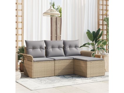 Set pohovek s polštářem 4 pcs Béžová polyratan