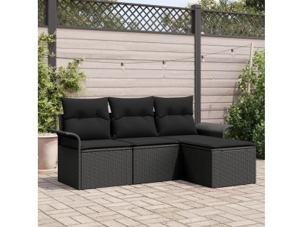 Set pohovek s polštářem 4 pcs Černá polyratan
