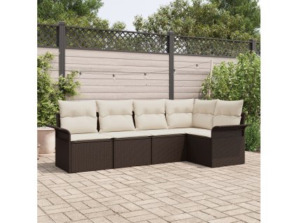 Sada zahradních pohovek s polštářem 5 pcs Hnědá polyratan