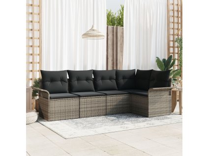 Sada zahradních pohovek s polštářem 5 pcs Šedá polyratan