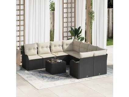 Sada zahradních pohovek s polštářem 9 pcs Černá polyratan