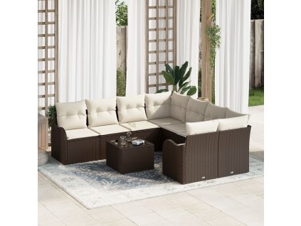 Sada zahradních pohovek s polštářem 9 pcs Hnědá polyratan