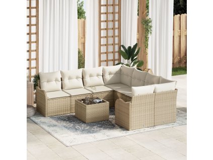 Sada zahradních pohovek s polštářem 9 pcs Béžová polyratan