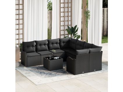 Sada zahradních pohovek s polštářem 9 pcs Černá polyratan