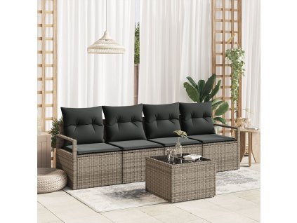 Sada zahradních pohovek 5 pcs Šedá 55 x 55 x 37 cm polyratan