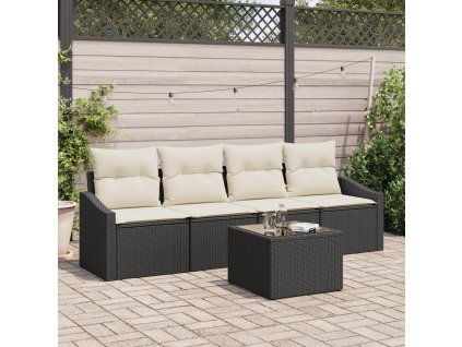 Set pohovek s polštářem 5 pcs Černá a krémová polyratan