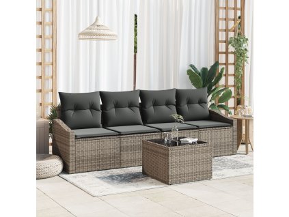 Set pohovek s polštářem s polštářem 5 pcs Šedá polyratan