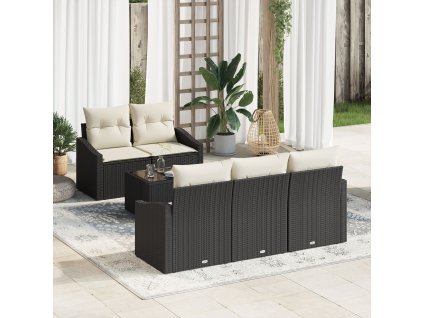 Set pohovek s polštářem 6 pcs Černá a krémová polyratan