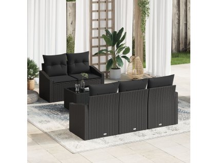 Set pohovek s polštářem s polštářem 6 pcs Černá polyratan