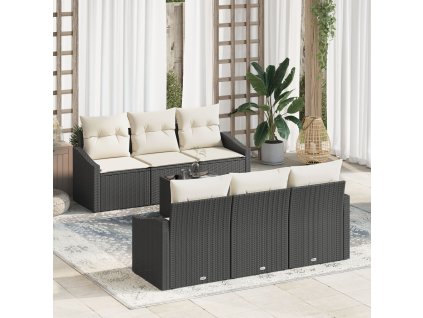 Set pohovek s polštářem 7 pcs Černá a krémová polyratan