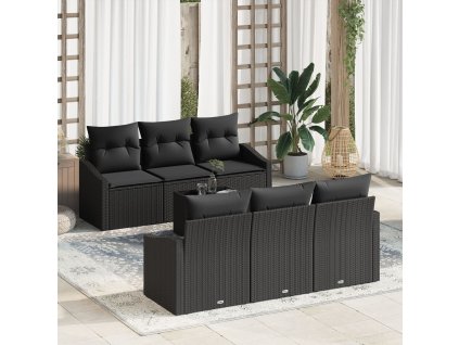 Set pohovek s polštářem s polštářem 7 pcs Černá polyratan