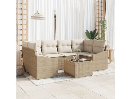 Set pohovek s polštářem 7 pcs Béžová a krémová polyratan