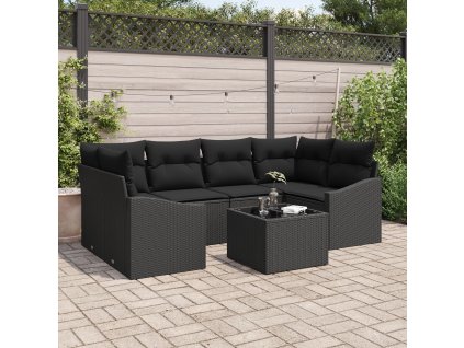 Set pohovek s polštářem s polštářem 7 pcs Černá polyratan