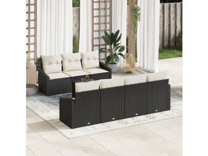 Set pohovek s polštářem 8 pcs Černá a krémová polyratan