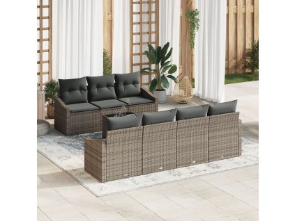 Set pohovek s polštářem s polštářem 8 pcs Šedá polyratan