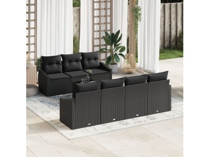 Set pohovek s polštářem s polštářem 8 pcs Černá polyratan