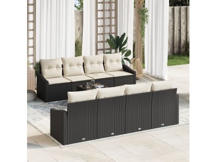 Set pohovek s polštářem 9 pcs Černá a krémová polyratan