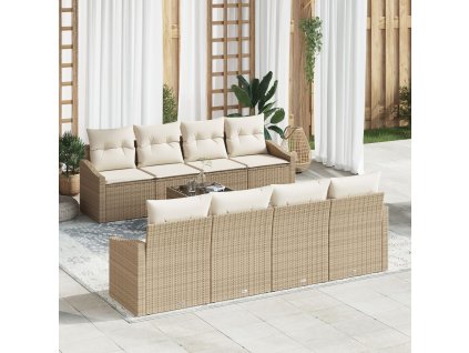 Set pohovek s polštářem 9 pcs Béžová a krémová polyratan