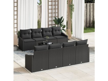 Set pohovek s polštářem s polštářem 9 pcs Černá polyratan