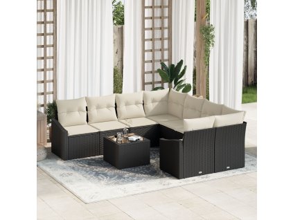 Set pohovek s polštářem 9 pcs Černá a krémová polyratan