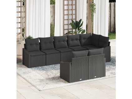 Set pohovek s polštářem 8 pcs Černá polyratan